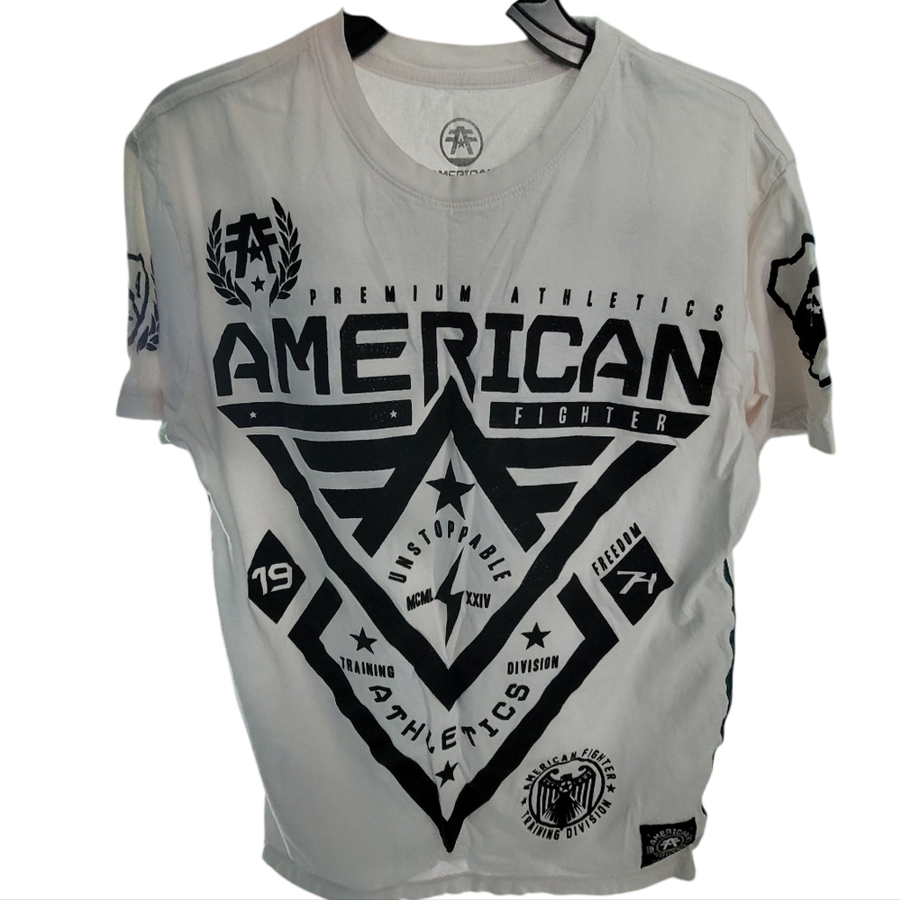 American Fighter Mens Sz Med White Graphic On Both Sides of T-Shirt